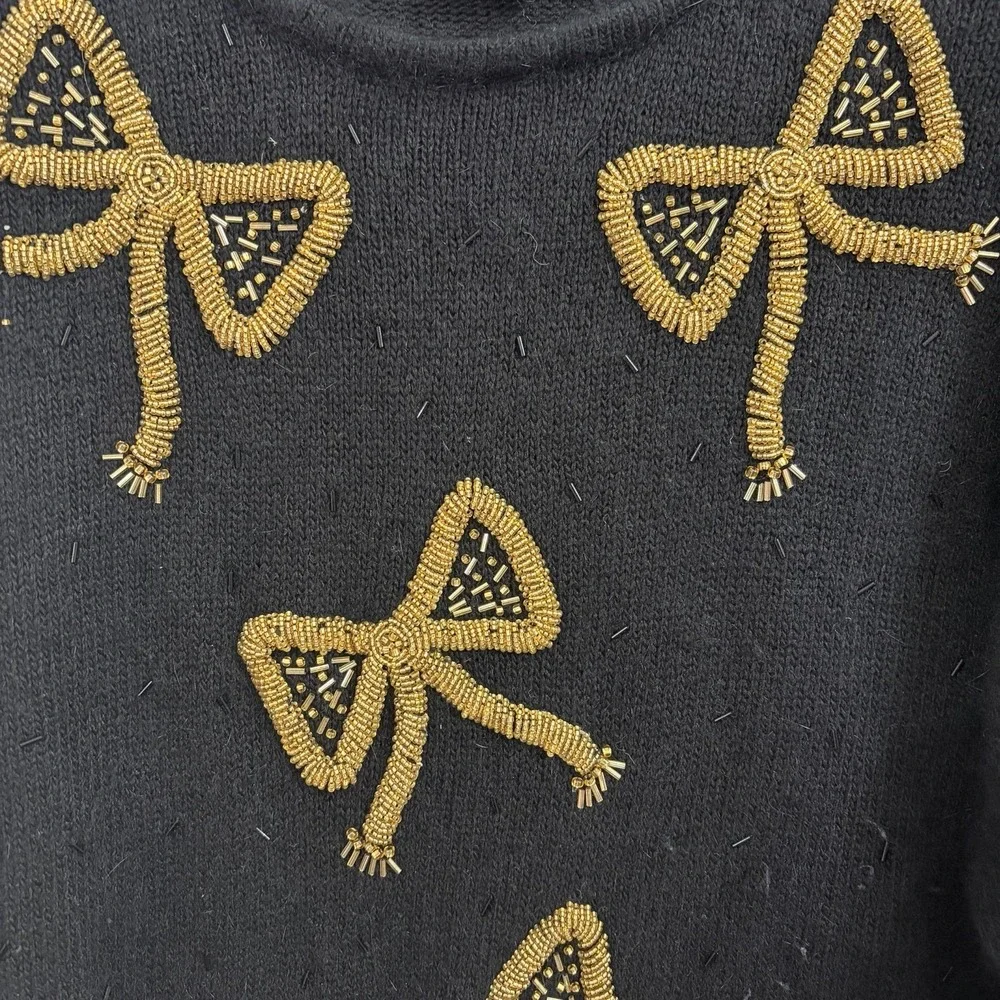 90's Sweater IB Diffusion Gold Bows Women's Size XL Silk Lambs wool Rabbit Hair - Picture 3 of 6